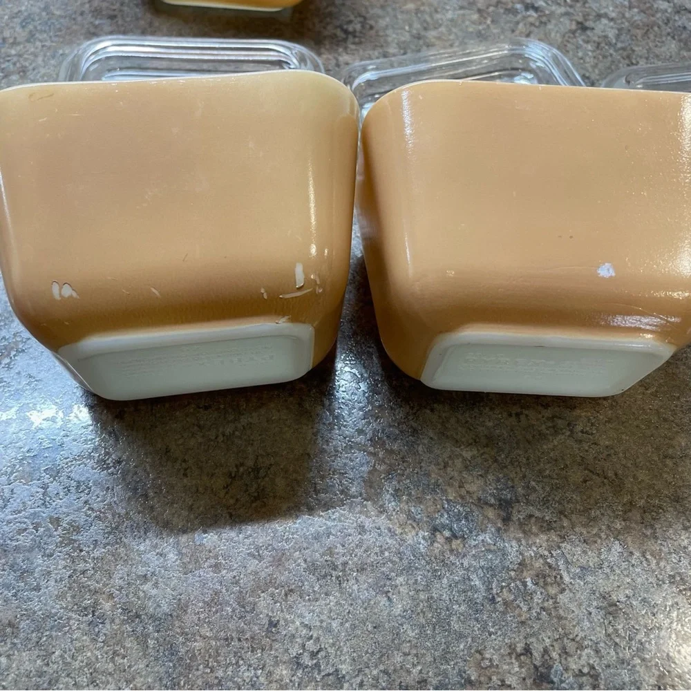 Vintage Pyrex Refrigerator Storage Dishes With Ribbed Lids Tan Set Homestead